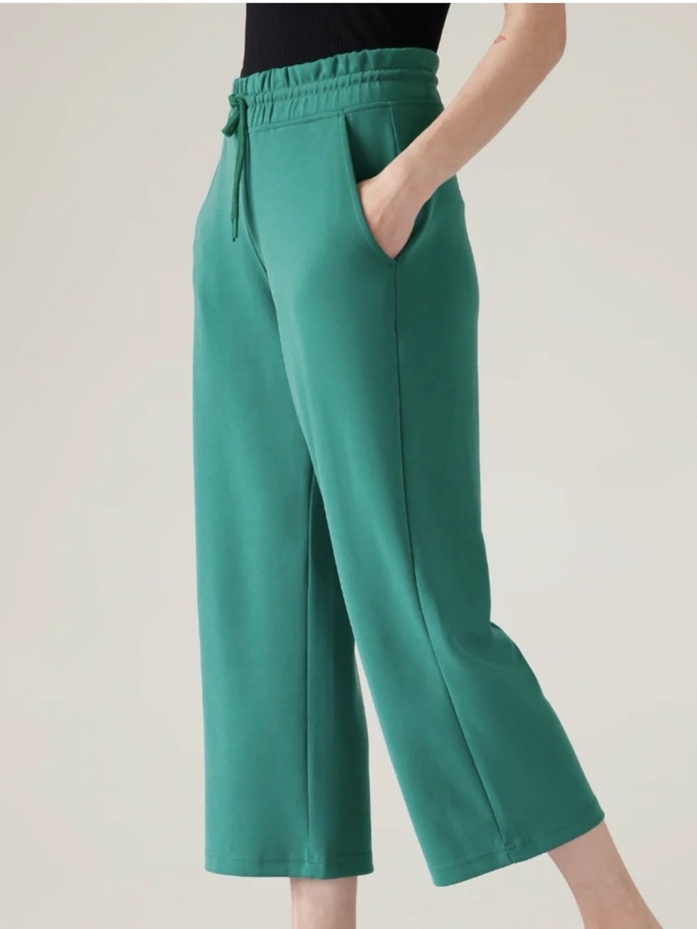 Athleta Cropped Wide-Leg Drawstring Pants in Teal Green